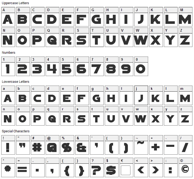 Sigma Five Font Character Map