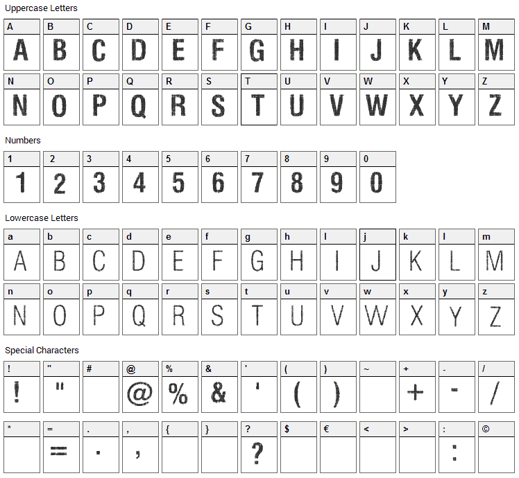 Silent Hell of Cheryl Font Character Map