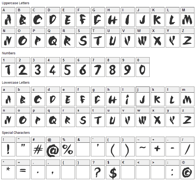 SilkRoad Font Character Map