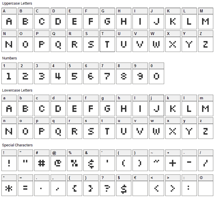 Silkscreen Font Character Map