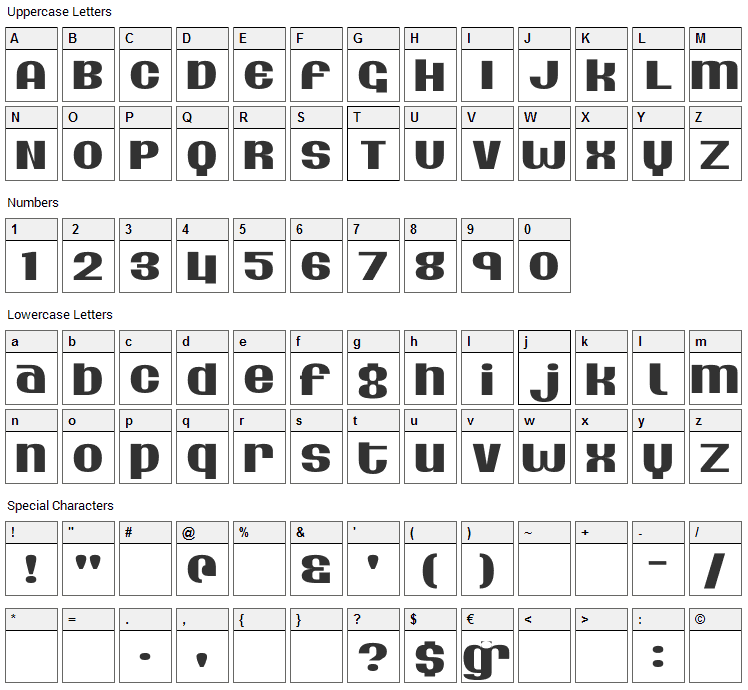 Silver Dollar Font Character Map