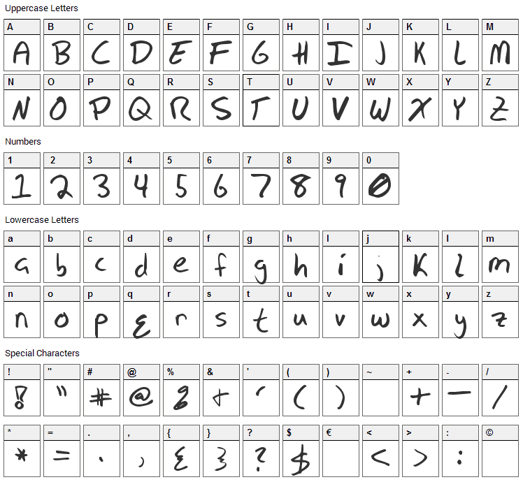 Silver Notes Font Character Map