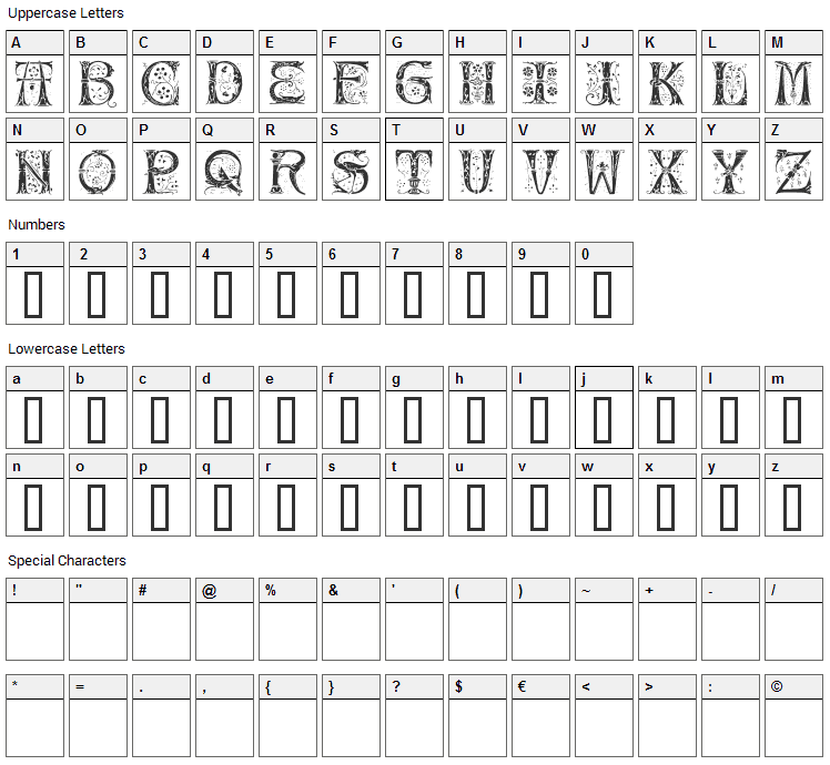 Silvus Font Character Map