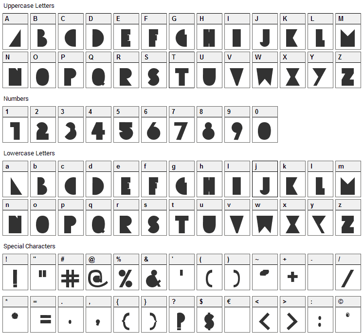 Simcha Font Character Map