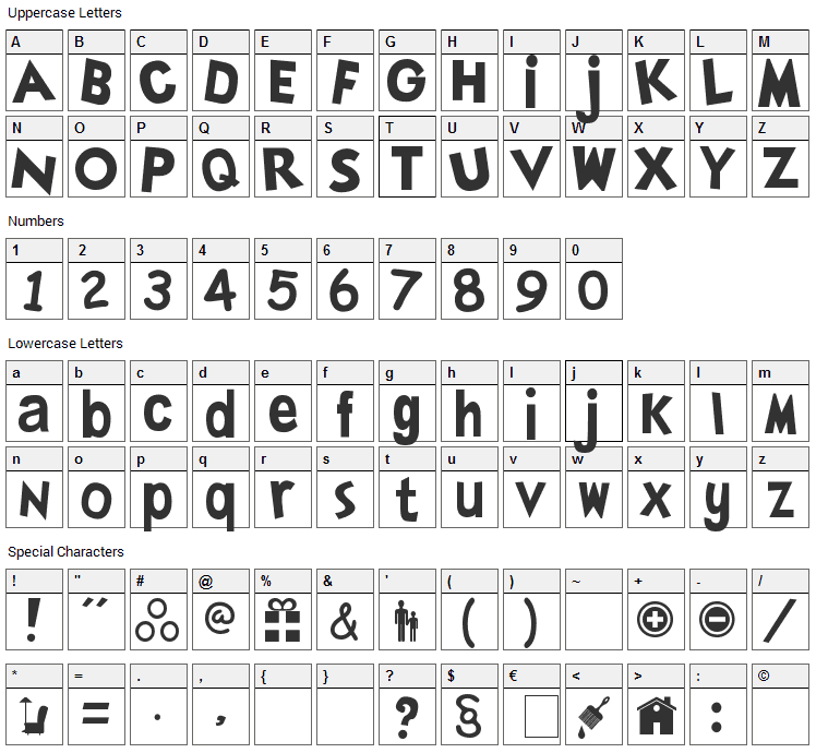 SimLLHP Font Character Map
