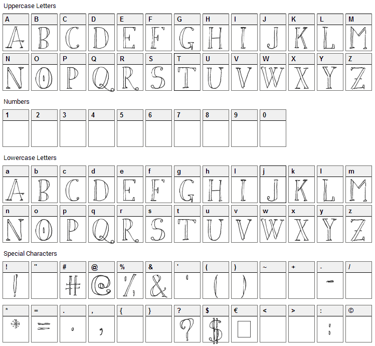 Simon Script Font Character Map