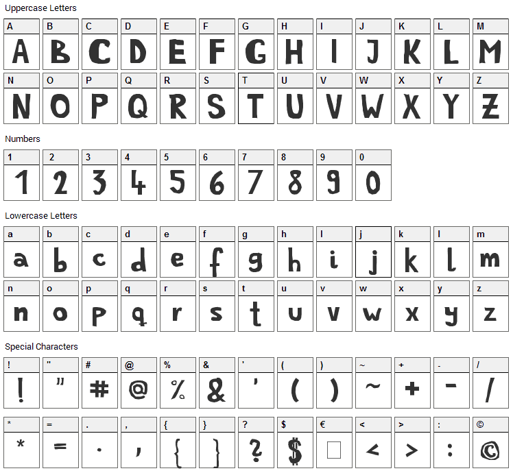 Simple Life Font Character Map