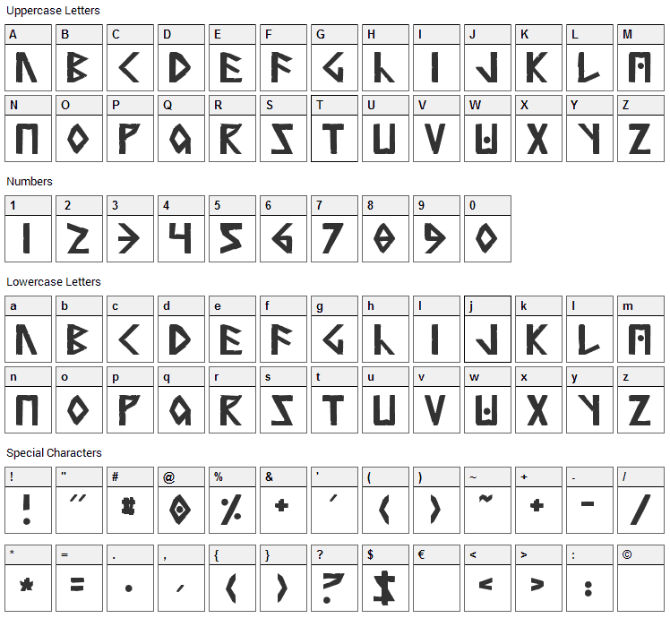 Simple Runes Font Character Map