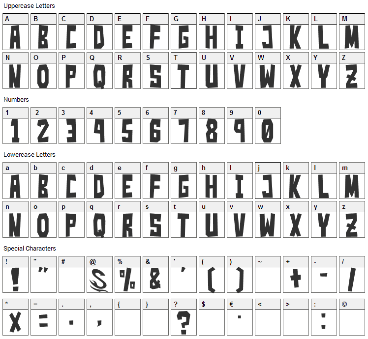 Simple Slum Font Character Map