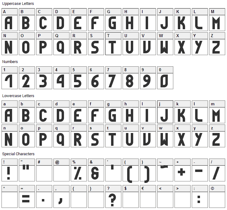 Simpleness Font Character Map