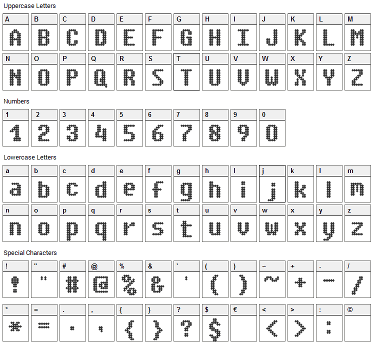 Simpleton Font Character Map