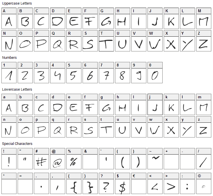 Simply 21 Font Character Map