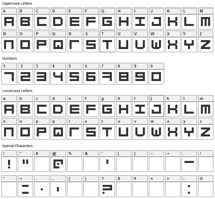 Simply Mono Font Character Map