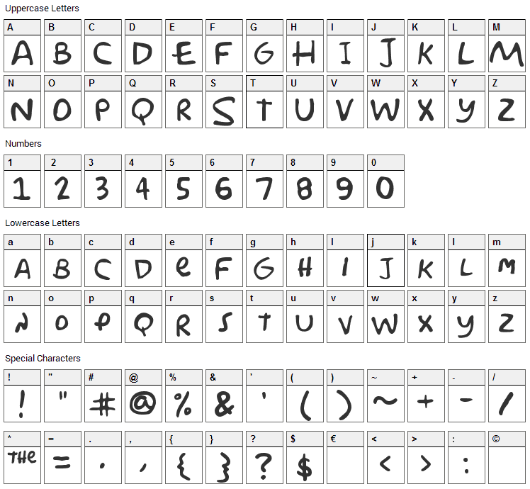 Simpson Font Character Map