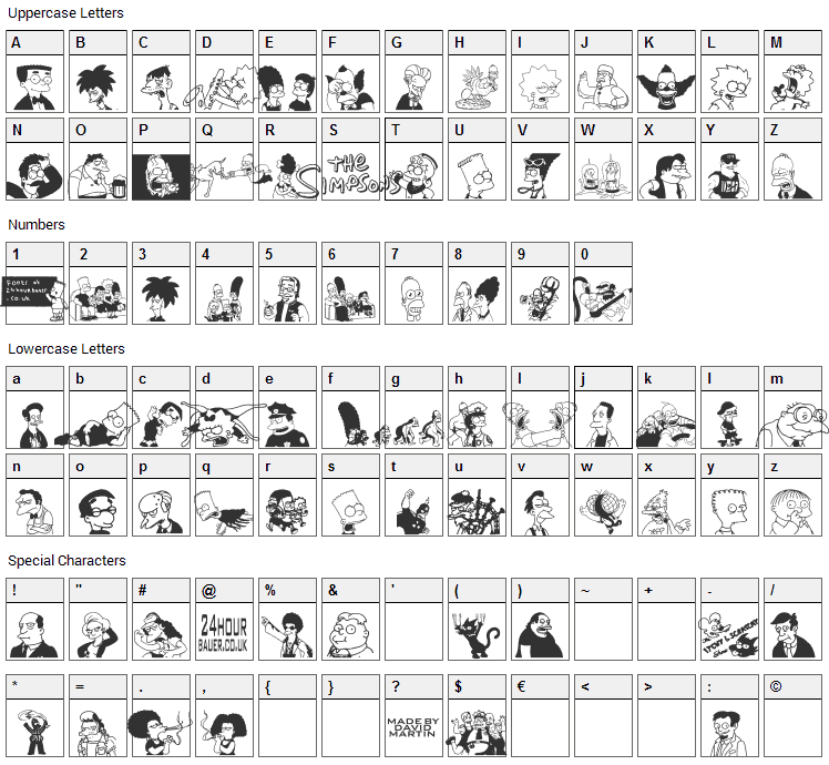 Simpsons Mmmm Font Character Map