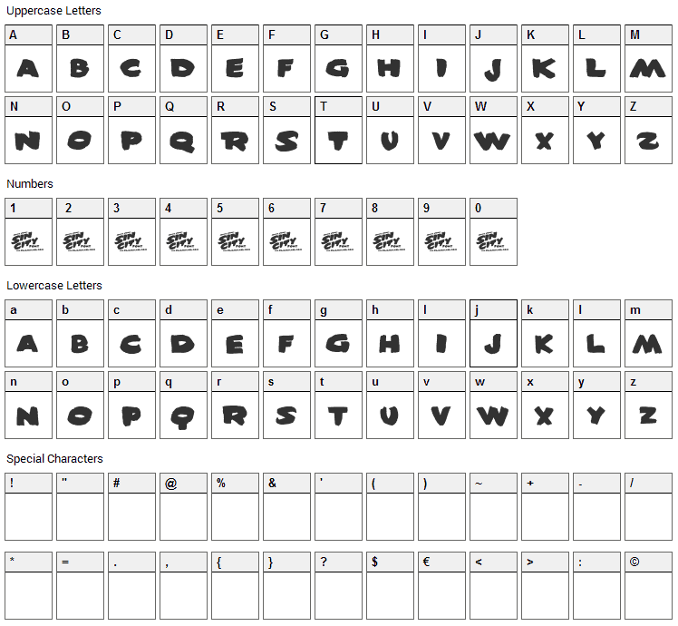 Sin City Font Character Map
