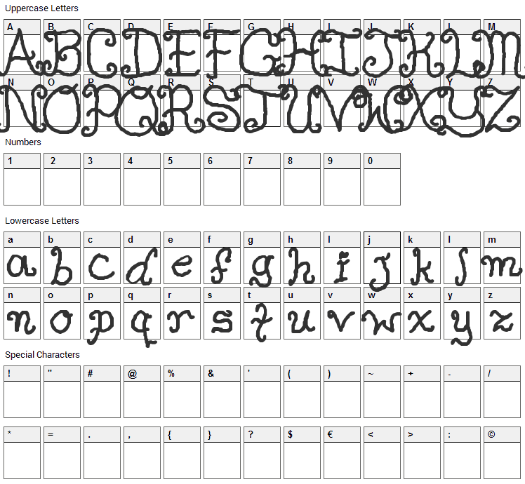 Single Gyrl Font Character Map