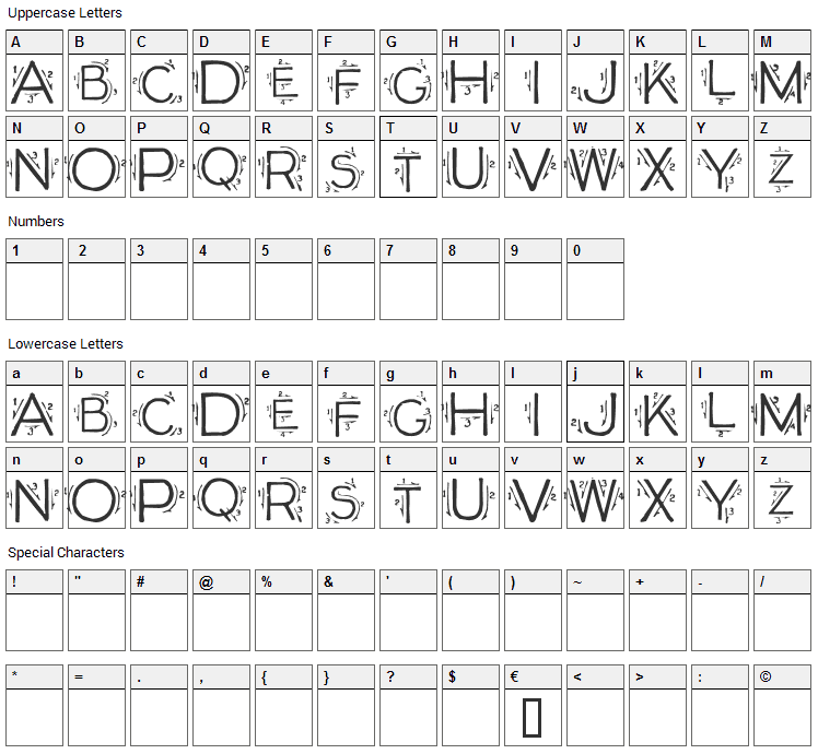 Single Stroke Font Character Map