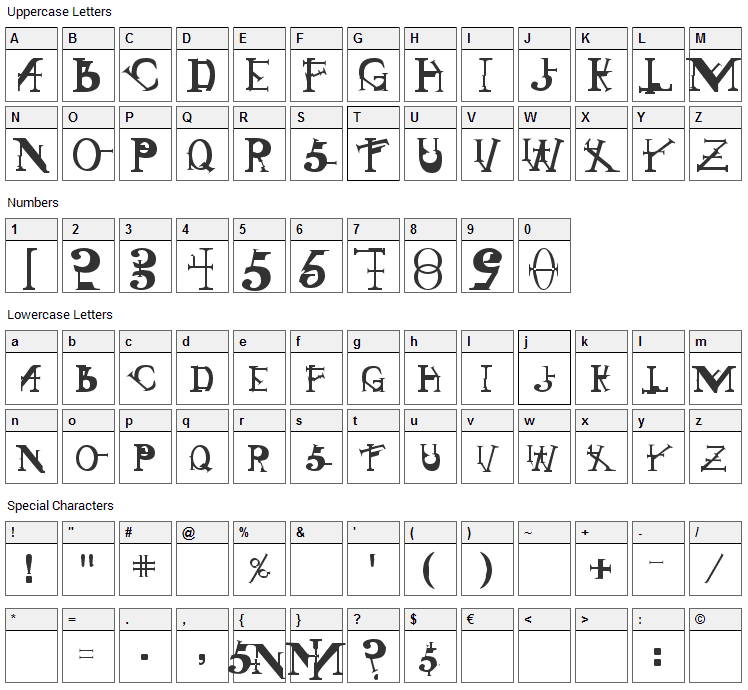 Singothic Font Character Map