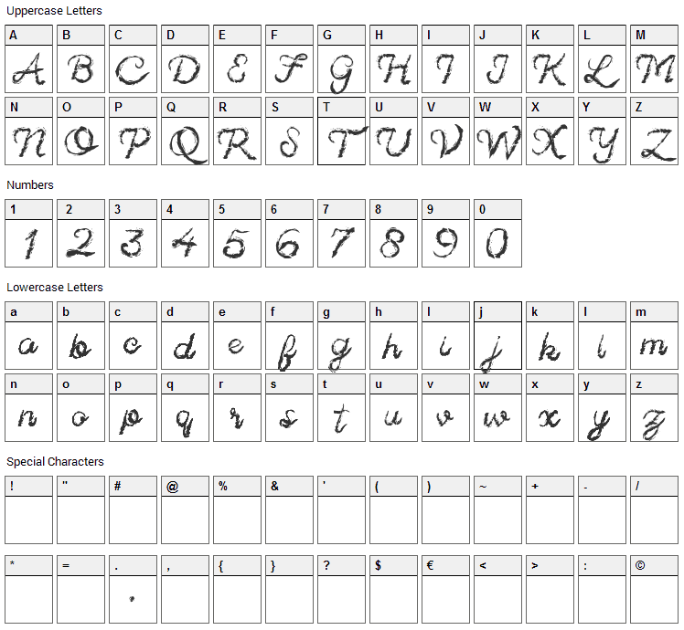 Sinister Brush Font Character Map