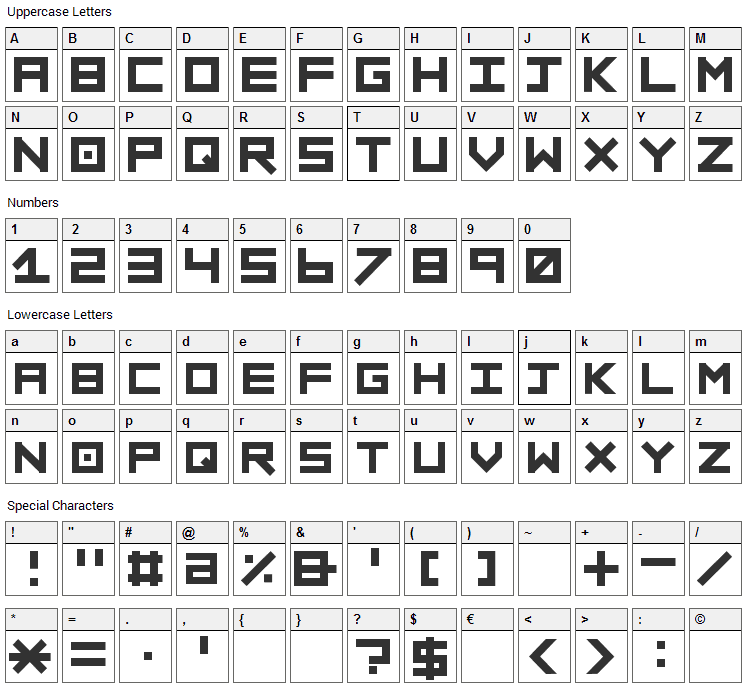 Sinner Font Character Map