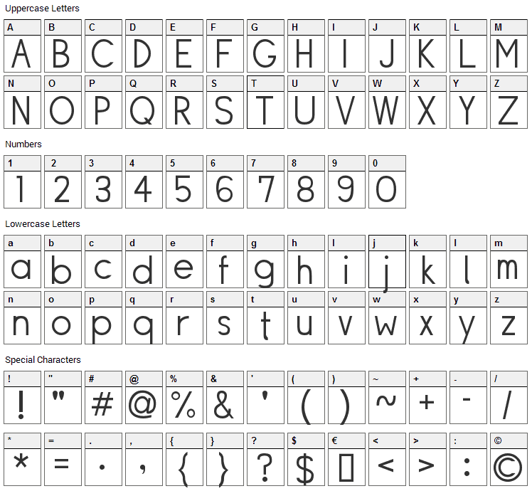 Siple Font Character Map