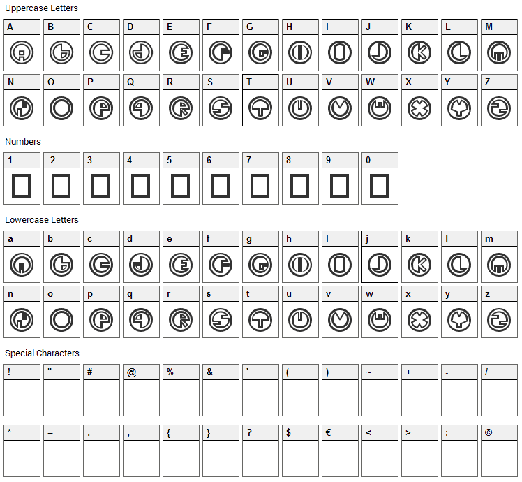Sirkhular Font Character Map