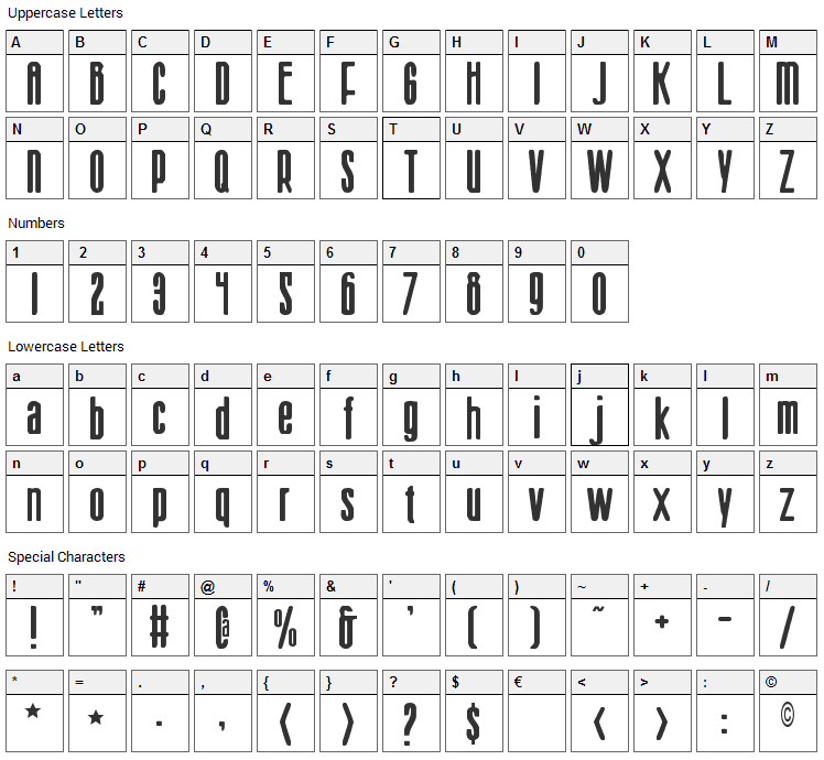 Sister Europe Font Character Map