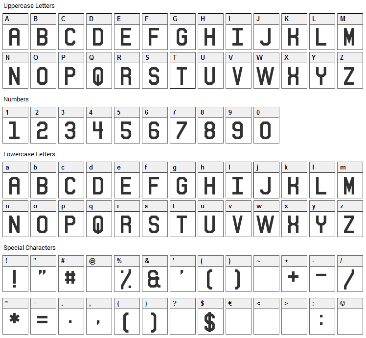 Sitdown Font Character Map