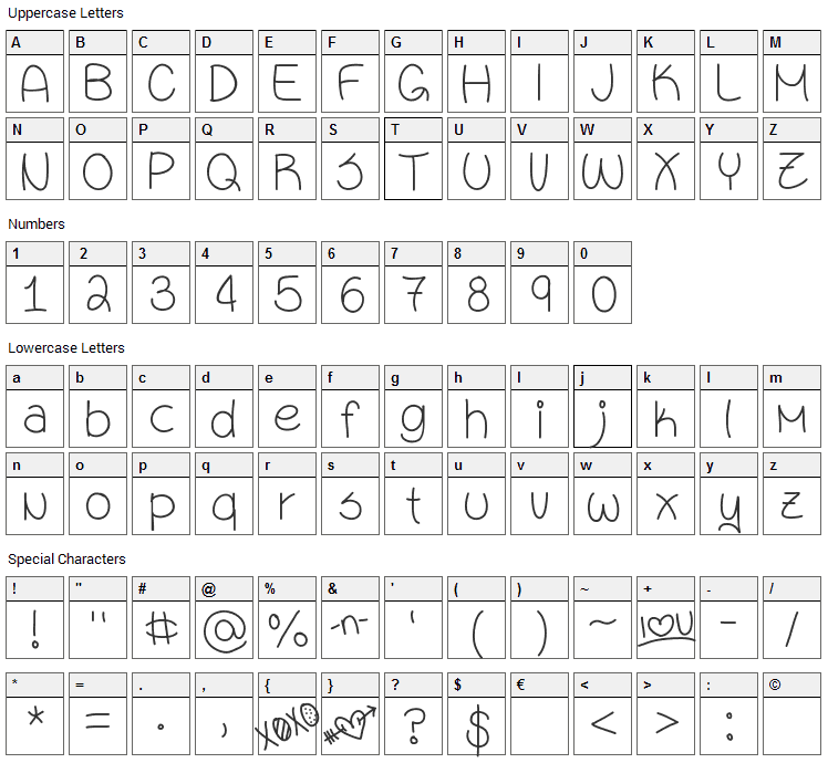 Sixteen Font Character Map