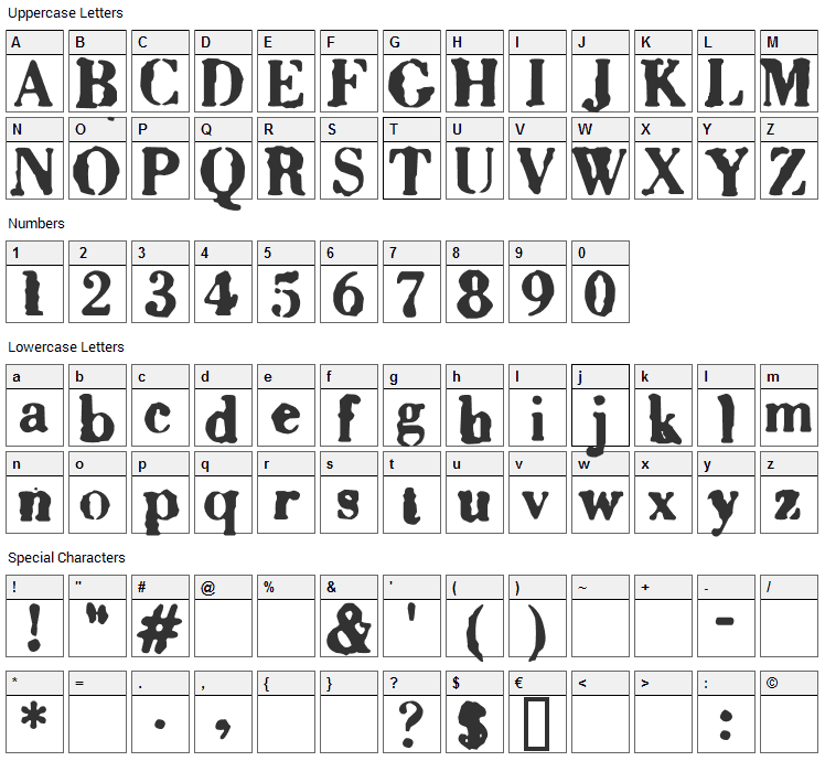 Sixty Font Character Map