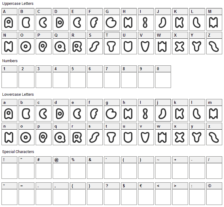 Sixty Queens Font Character Map