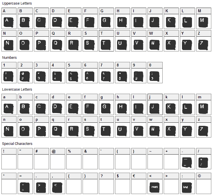 Skan Head Font Character Map