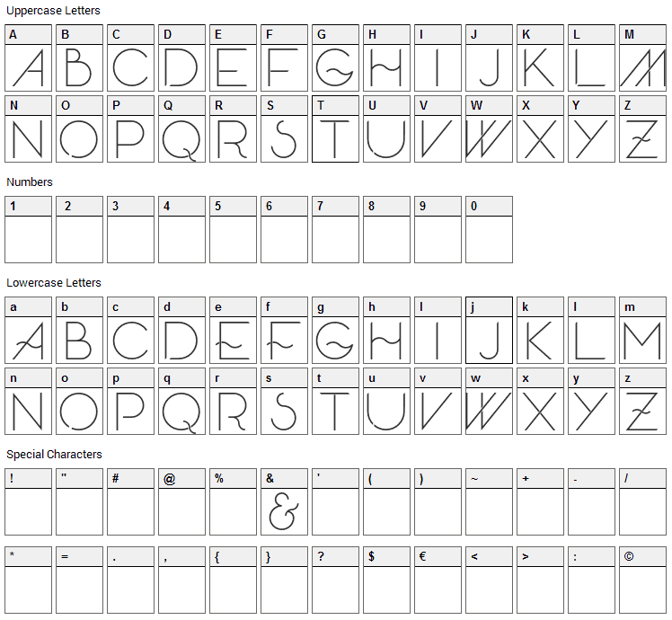 Skandar Font Character Map