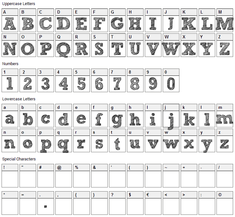 Sketch Block Font Character Map
