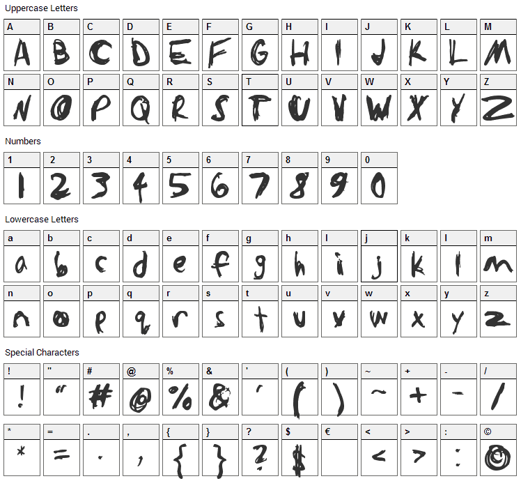Sketchathon Font Character Map