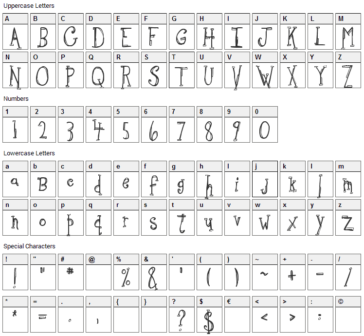 Sketchbook Font Character Map