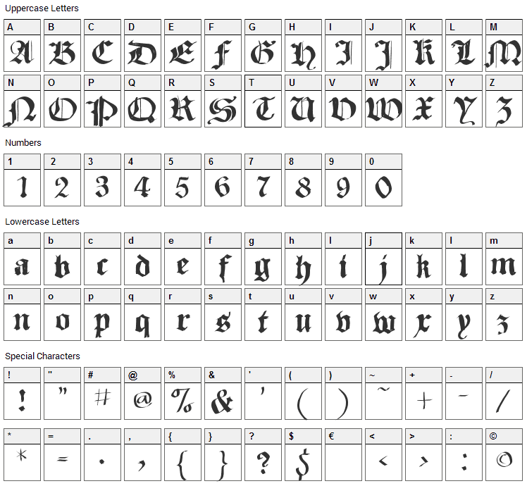 Sketched Cassius Broken Font Character Map