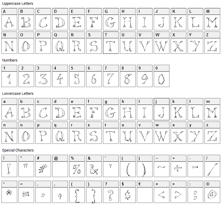 Sketched Out Font Character Map