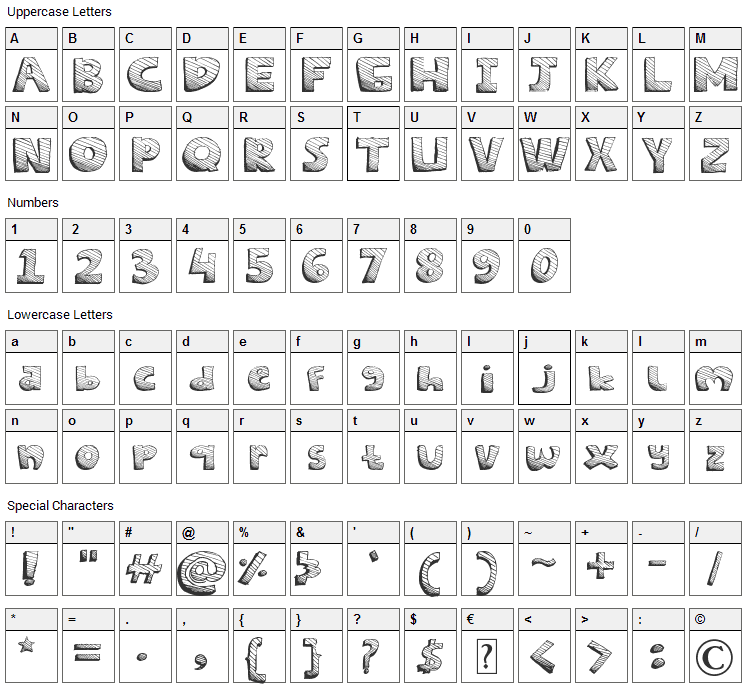 Sketches Font Character Map