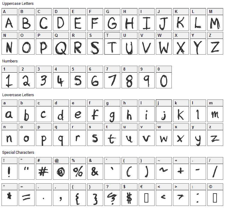 Sketchy Font Character Map