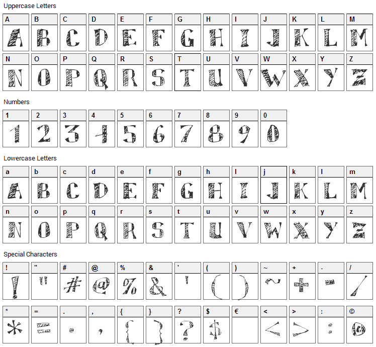 Sketchy Font Character Map