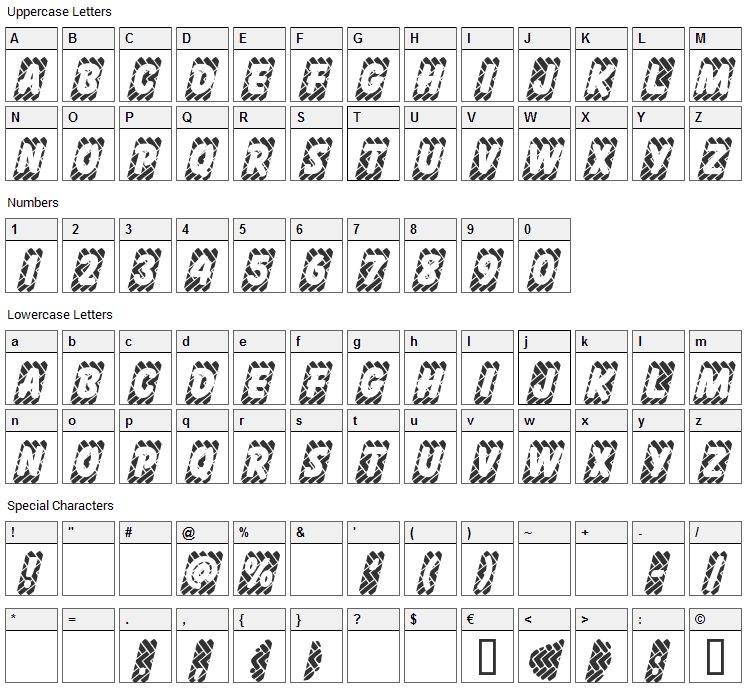 Skidz Font Character Map