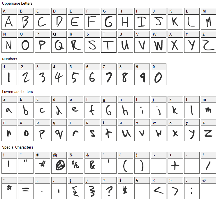 Skifyre Extra Normal Font Character Map