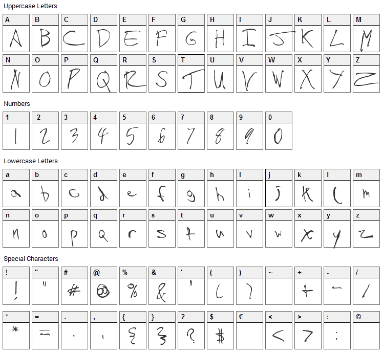 Skifyre Refracted Font Character Map