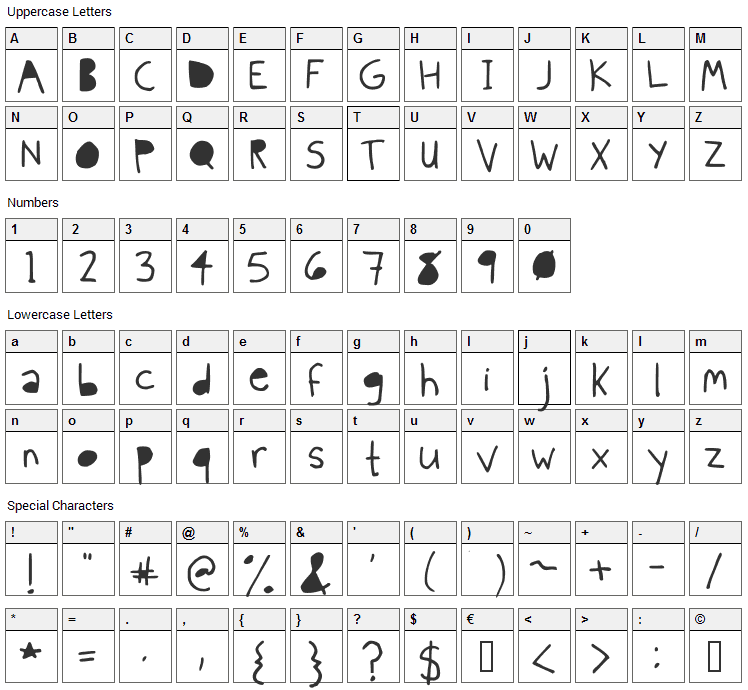 Skinny Black Font Character Map