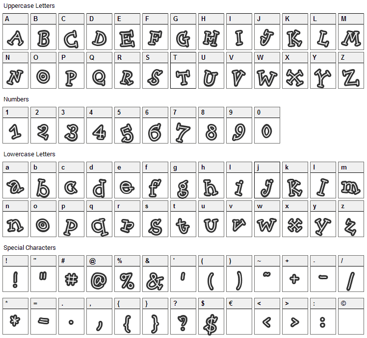 Skinny CapKick Font Character Map