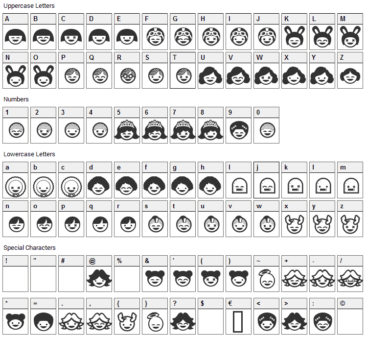 SkiPop Font Character Map