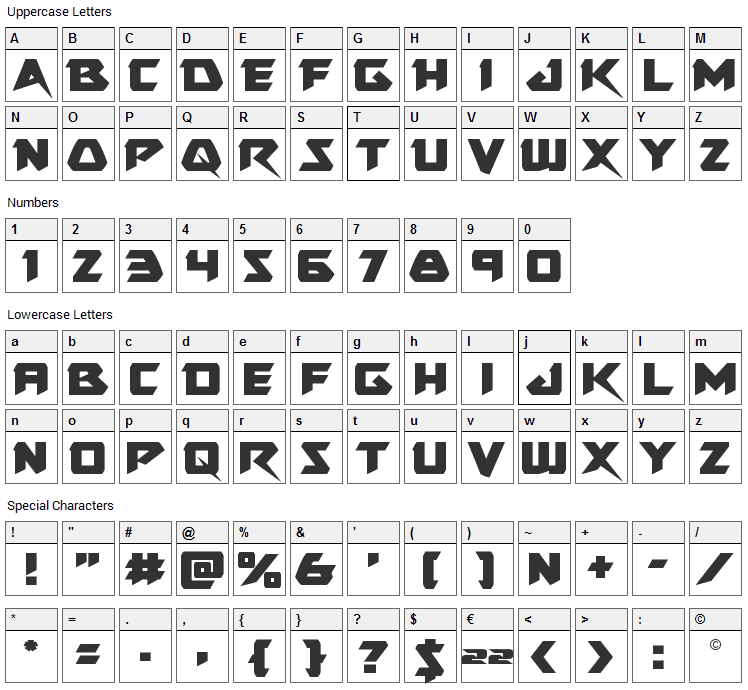 Skirmisher Font Character Map