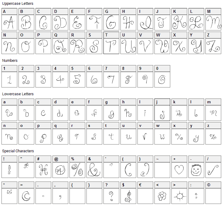 Skirt Girl Font Character Map